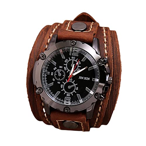 Oshhni Reloj lsera Retro Punk, Correa de Material Cuero, Reloj lsera con números de Forma Forma Forma, de Reloj para Hombres, marrón Cover