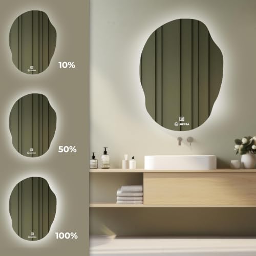Image of 24x24 Inch Round Glass Wall Mounted LED Mirror with Smart Touch Sensor & 3 Color Lights (Warm, Cool, Natural) for Bathroom, Washbasin & Vanity (Oval)