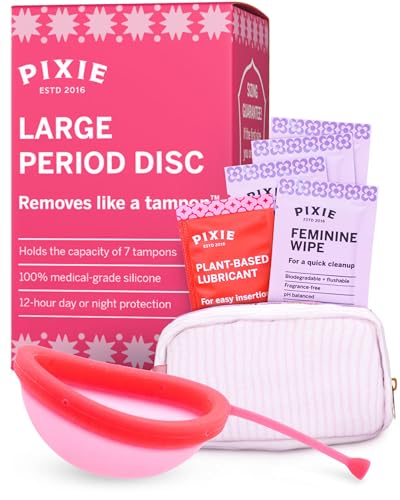Image of Pixie Menstrual Disc for Feminine Care - Ranked 1 for Best Tampon Alternative Period Disc - 100% Medical-Grade Silicone - Removes Like a Tampon - Wear 12 Hours - Capacity of 7 Tampons (Large)