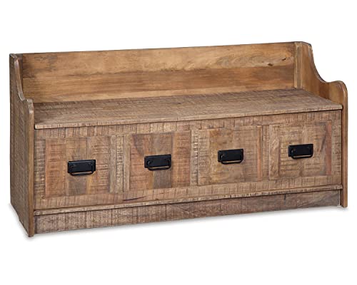 Signature Design by Ashley Garrettville Vintage Distressed Solid Wood Entryway Storage Bench, Brown