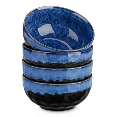 vancasso Starry 24oz Bowls for Soup, Ceramic Soup Bowls Set of 4, Blue Cereal Bowls Set of 4 for Kitchen, Salad Bowls Set of 4, Pasta Oatmeal Bowls, Lead-free, Dishwasher & Microwave Oven Safe, Blue