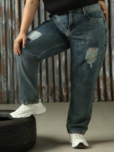Image of High Star Women Cotton Washed Mom Fit Casual High-Rise Jeans