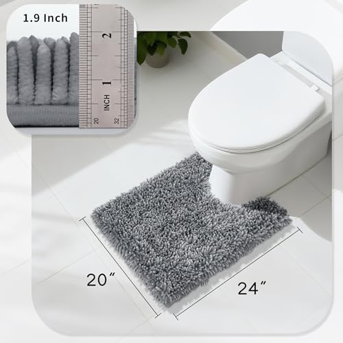 Image of Yimobra Toilet Rugs U Shaped Washable, Extra Thick Soft Absorbent Chenille Contour Bathroom Rugs for Toilet 24x20 Inch, Quick Dry Non Slip Toilet Mat for Bath Floor, Silver