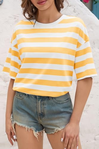 Image of Tankaneo Womens Oversized Tshirts Summer Casual Short Sleeve Crew Neck T Shirt Loose Fit Side Slit Tee Tops