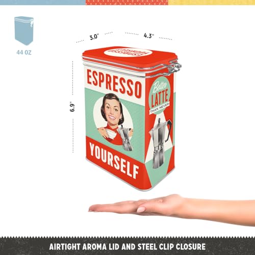 Nostalgic-Art Retro Kaffeedose, 1,3 l, Espresso Yourself – Geschenk-Idee für Nostalgie-Fans, Blech-Dose mit Aromadeckel, Vintage Design