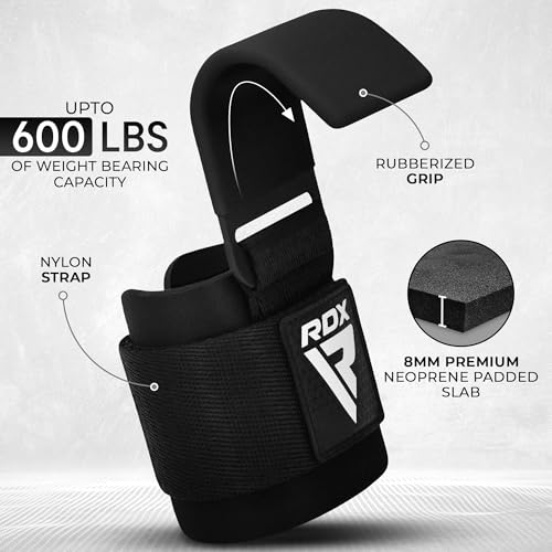 RDX Weight Lifting Hooks for Deadlifting (Pair) - 600Lbs Capacity - 8MM Neoprene Wrist Support Wraps - Grip Enhancer for Pull Ups Lat Pulldowns Rows - Adjustable Gym Workout Power Straps for Men Women2
