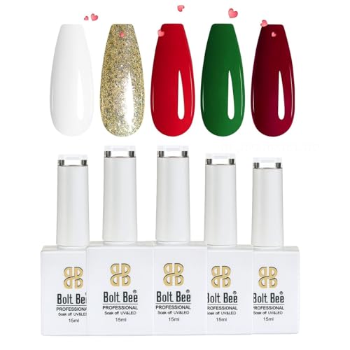 Image of Bolt Bee Gel Polish Kit Gel Polish Set, 6 Colors Light Soft Sakura White Nude Spring Soak off Nail Art Design Manicure Kit at Home (W+G+R+G+W)