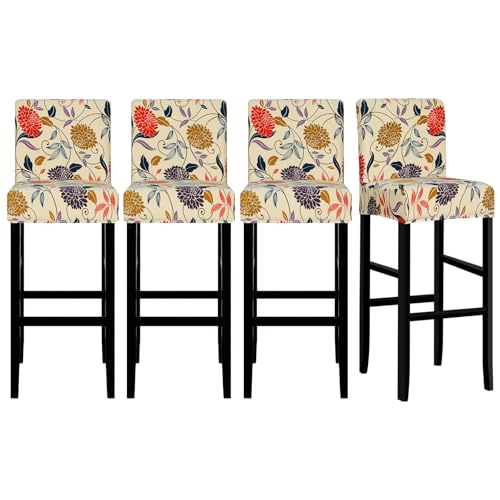 Image of Lellen Bar Stool Chair Covers Set of 4，Jacquard Bar Stool Cover Barstool Covers Slipcovers Stretch Bar Stool Covers with Backs Bar Stool Protector Covers for Kitchen Dining Room Counter Island
