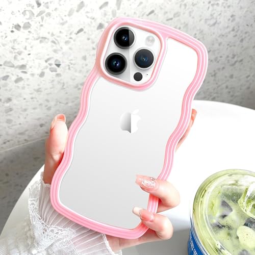 Image of MIDOS Back Cover Compatible with iPhone 14 Pro Max, Cute Curly Wave Frame Clear Case for Girls Women, Transparent Soft Silicone TPU Bumper Shockproof Protective Cover for iPhone 14 Pro Max (Pink)