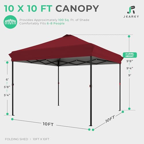 Image of JEAREY 10x10 Pop Up Canopy Tent, Easy Up Outdoor Market Canopy, Red