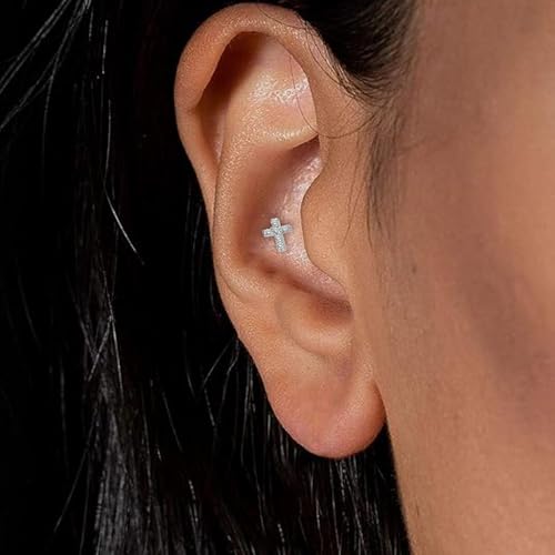 16g Tiny Cross Hypoallergenic 925 Sterling Silver Stud Earrings for Women With Flat Screw Back Small Cubic Zirconia Cartilage Pierced Earrings for Tragus Helix Conch Cartilage Jewelry Gifts3