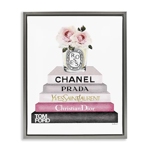 Image of Book Stack Fashion Candle Rose, 24 x 30 Inch Canvas in Floater Frame | Stupell Industries . By Amanda Greenwood . Ready to hang once unboxed . Giftable accent for any room . Made in USA