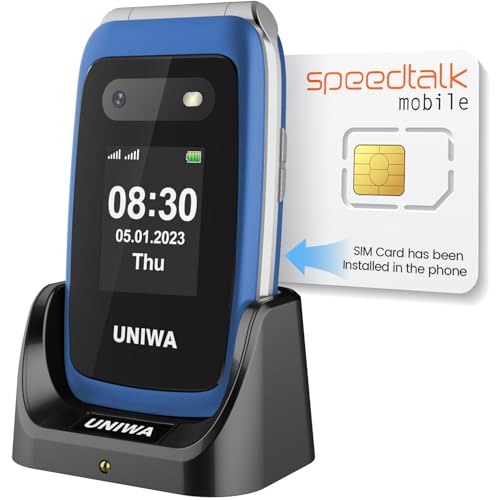 Mosthink 4G Unlocked Flip Cell Phone for Senior with Speed Talk SIM Card, SOS Big Button Basic Cell Phone for Elderly, 2.4'' HD Display, Big Volume, 1450mAh Battery with Charging Dock (Blue)