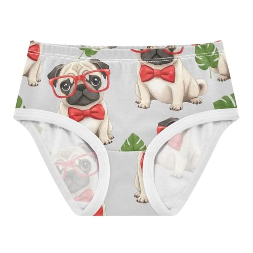 Adorable Pug Dogs Red Ties Little Girl Panties Toddler Underwear Floral Cotton Designer Briefs Kids Undies 2t