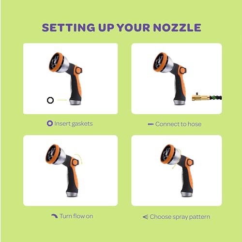 Image of Hose Nozzle [Orange] Heavy Duty Hose Sprayer With 10 Adjustable Watering Patterns. Thumb Control Design, Comfortable Ergonomic Grip, Garden Hose Nozzle for Watering Plants & Lawns /Fun showers /Cleaning