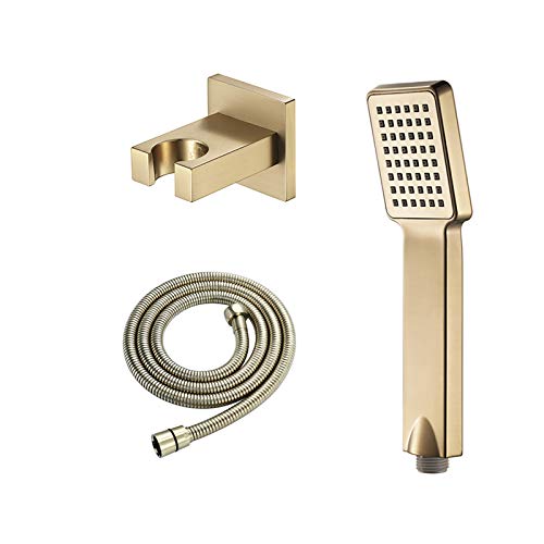 Shower Set Duschkopf mit Schlauch, Gebürstetes Gold Handbrause Einzelfunktion Handbrausekopf Wassersparend Duschbrause ABS Brausekopf mit Handbrause Halterung Cover