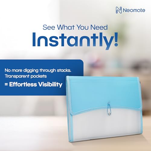 Image of 13-Pocket Expanding File Organizer | Durable Accordion Folder for Documents, Certificates, and Office Use | Blue