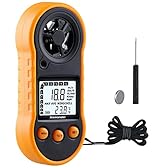 Digital Anemometer, LEERCHUANG Air Flow Meter with Backlight LCD, Wind Gauge Air Flow Velocity Measurement with Thermometer, Wind Measuring Tool for Sailing/Surfing/Fishing - Yellow