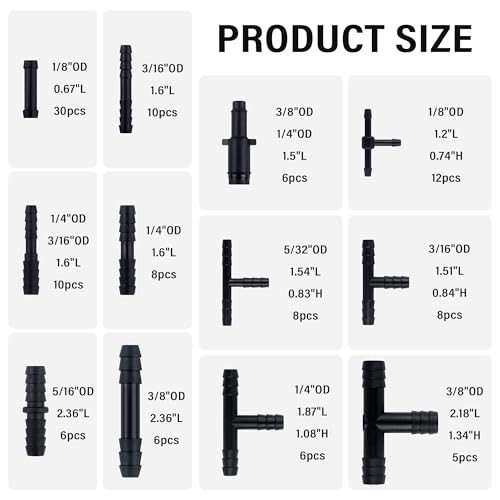 Image of 115PCS Car Vacuum Hose Connector Assortment,12 Sizes Vacuum Tube Vacuum Line Kit with Tee /Straight /Reducer Connector,Heat Resistant 240℃ (460℉) Car Spare Parts for Car Truck SUV (115PCS Connector)