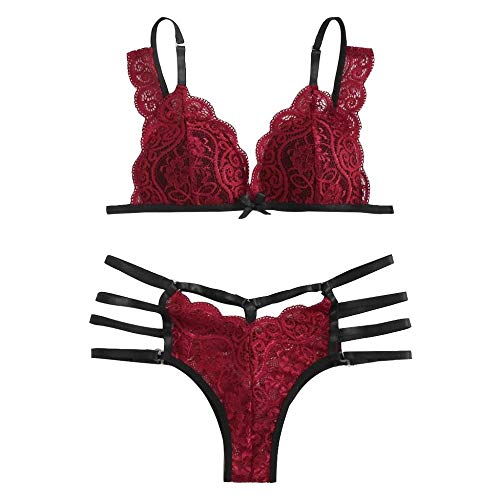 Sous-vêtements pour femmes : ensemble lingerie sexy en dentelle bordeaux