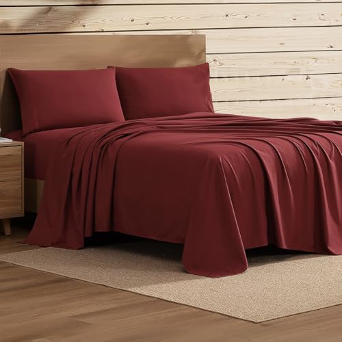 Image of Coleman Queen Sheet Set - Durable Home Bedding with Outdoor Heart, Stylish & Reliable for Bedroom or Cabin - Premium Solid Color, Built for Comfort, Style & Occasional Outdoor Use, Burgundy