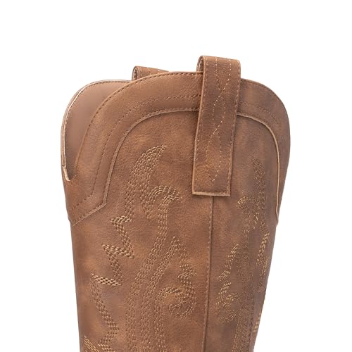 DREAM PAIRS Women's Cowboy Cowgirl Boots Embroidered Pointed Toe Low Heel Western Mid Calf Boot for Theme Party Country Concert,Size 11,All Brown,DWUMMB2503