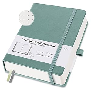 Dotted Journal Notebook – Dot Grid Notebook, Dot Journal, Dot Grid Journal, Premium 100GSM Thick Paper with Fine Inner Pocket, Faux Leather, Pen Loop, 5.7 inches x 8 inches 320 Pages – Green