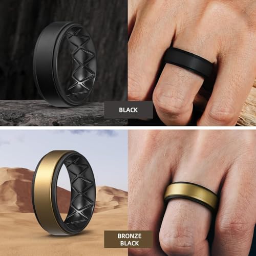 Egnaro Silicone Rings For Men 1/4/6 Multipack Of Breathable Mens Silicone Rubber Wedding Rings Bands thumb #3