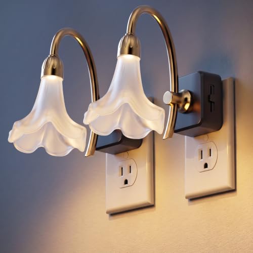 Image of JandCase Night Light, Night Lights Plug into Wall, Glass Flower Nightlight