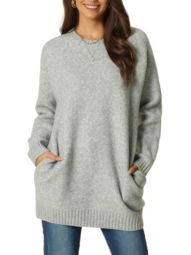 Image of Seta T Women's Sweaters Long Sleeve Crewneck Cozy Oversized Sweater Loose Fit Tunic Tops with Pockets