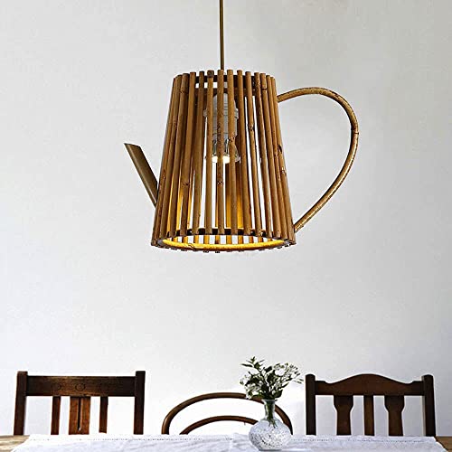 Lámpara colgante de bambú E27 de madera con pantalla tejida para cocina 3