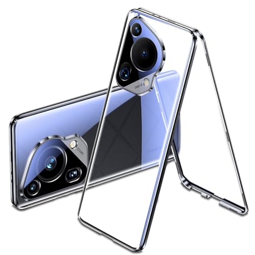QUIETIP Case Compatible with Huawei Pura 70 Ultra,Magnetic Body Metal Frame Double Sided Clear Tempered Glass Cover,Black