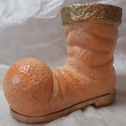 Generico Bota de Santa Claus de terracota hecha a mano, acabado albaricoque y oro, accesorio festivo para el hogar