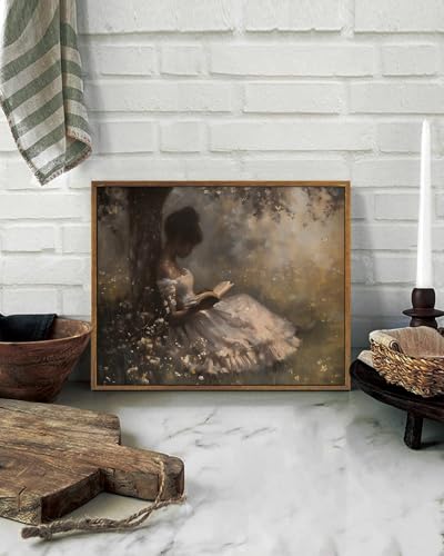 Image of KISSFOX Vintage Framed Wall Art Decor Moody African American Pictures Paintings Wall Decor Victorian Black Girl Canvas Art Prints Modern Farmhouse Black Woman Artwork For Kitchen Living Room Bedroom