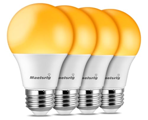 Maelsrlg Sleep Light Bulb 1600K Amber LED Bulb Blue Light Free - 60W Equivalent 8W A19 E26 Base Dimmable Warm Light Bulbs for Bedroom 4-Pack