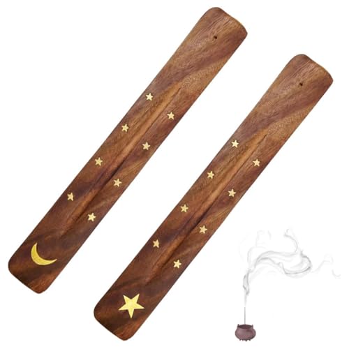 COYUN 2Pièces Support Encens en Bambou, Porte-Encens en Bois Naturel, Porte Encens Baton, Brûleur à Encens Décoratif avec Porte-Cendres pour Maison, Yoga,...