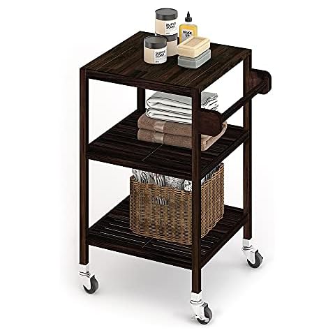 Interbuild 3 Tier Acacia Hardwood Kitchen Cart, Portable Rolling Trolley Cart Kitchen Storage Utility Cart with Towel Rack (Espresso, 20.4"x20.4"x33.4") Cover