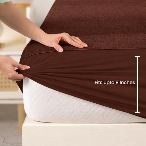 Image of Mattress Protector King Size, Terry Cotton Waterproof Bed Protector King Size, 78x72x8 Inch, Breathable Noiseless Ultra Soft, Elastic Fitted Mattress Cover | Bed Cover (Coffee)