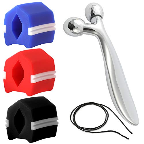MINIDIO 3 PACK Jaw Exerciser for Women Men With Faclal Roller Massger 3 Strength Levels Jawline Exerciser Face Slimmer Double Chin Reducer Face and Neck Exerciser Slim Tone Face