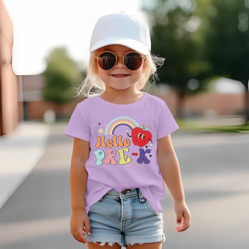 SOFEON Hello Pre-K Shirts Toddler Girls Back to School T-Shirt Apple Rainbow First Day of School Outfits Pre-K Gift Tee Tops3