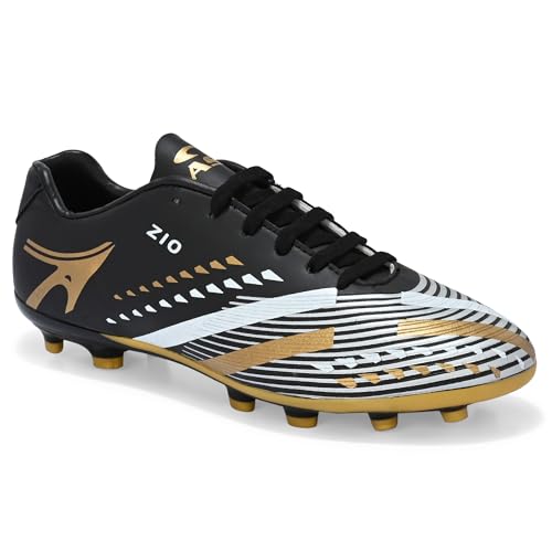 Image of PRO ASE SPORT Football Shoes with Rubber Studs - Ideal for Hard & Artificial Turf Surfaces | Orange, Black, Golden.