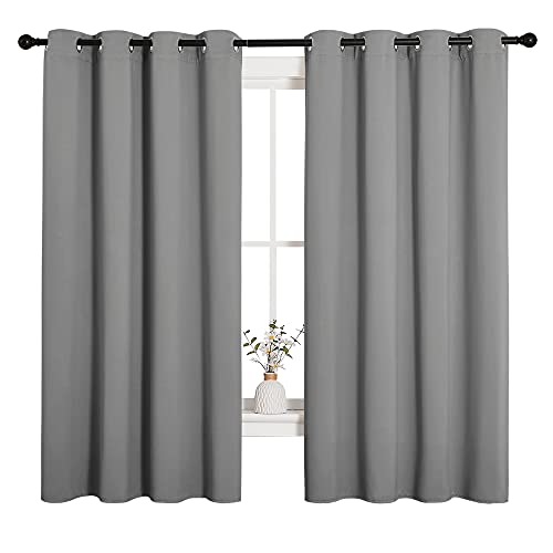 Image of NICETOWN Silver Grey Blackout Curtain Panels for Bedroom, Thermal Insulated Grommet Top Blackout Draperies and Drapes for Basement (2 Panels, W55 x L68-inch)