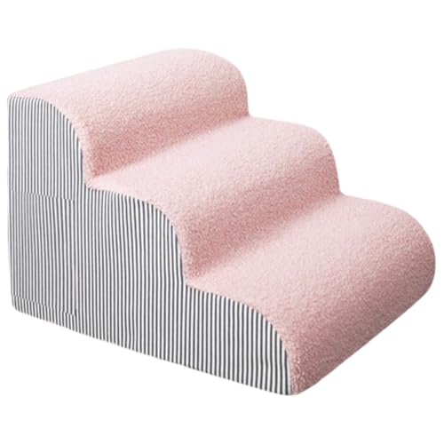 ATOOKY 犬用階段 2 段3段4段 なだらかスロープ 角丸安全設計 滑り止め コーデュロイカバー取り外し可 ソファ/ベッド対応 (3 段タイプ 【縦 56cm× 高さ 35cm/取り外し洗える】,ピンク)