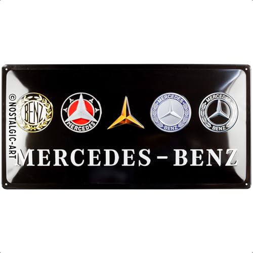 Nostalgic-Art Placa metálica retro de Mercedes-Benz – Logo Evolution – Idea de regalo para los fans de los accesorios del coche de metal, decoración vintage 25 x 50 cm