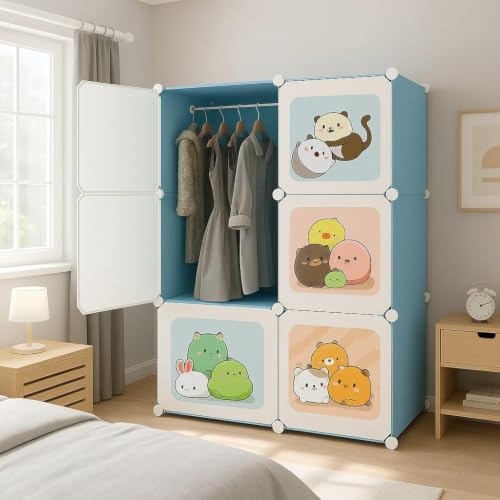 Image of Foldable Plastic Wardrobe for Clothes - Baby Cupboard for Clothes Storage, Wardrobe for Kids, Plastic Almirah, Collapsible Wardrobe for Kids Livingroom & Home (KTQ2-Blue)