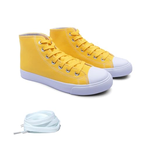 Image of Women's High-Top Canvas Sneakers - Classic Lace-Up Casual Shoes with Extra Shoelaces - Comfortable, Stylish, and Durable