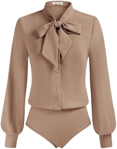 Kate Kasin Women Bow Tie Neck Office Blouse Button Down Long Slee...