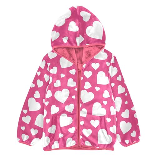OTVEE Valentine Hearts on Pink Kids Hoodie Jacket Fall Spring Full Zip Warm Outwear Coat