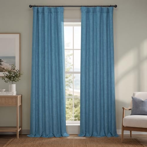 Image of HPD Half Price Drapes - Faux Linen Curtains for Living Room (1 Panel) - 50W X 84L - Textured Room Darkening Curtains for Bedroom 84 Inches Long - Drapes for Home Decor, Denim