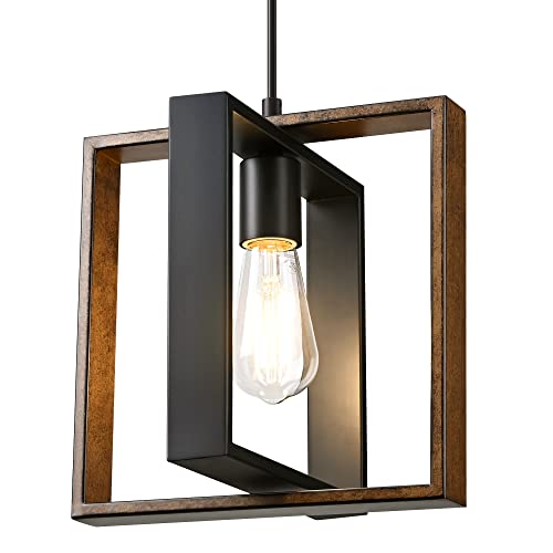 Edishine HHPL08C Farmhouse Pendant Light Fixture, Rustic Hanging Light Fixture With Wood Grain And Black Finish thumb #7